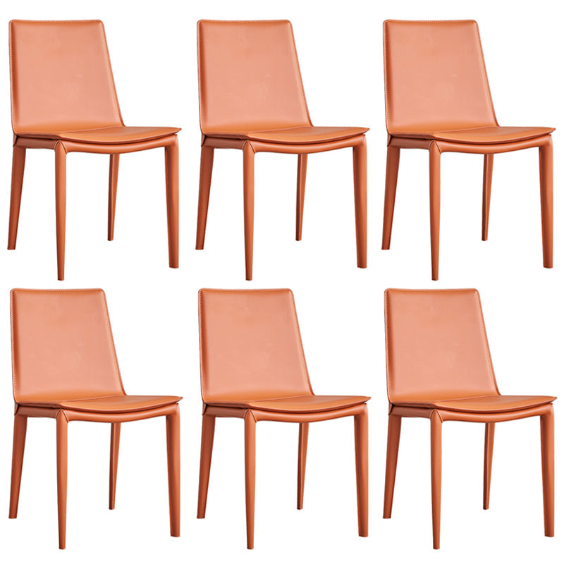 Modern Style Leather Dining Armless Chair Metal Side Chair for Home Use Orange 6 Piece Set Clearhalo 'Dining Chairs' 'Dining Tables & Seating' 'dining_chair' 'furn' 'furn_dining_chair' 'Furniture' 'Kitchen & Dining Furniture' 5476553