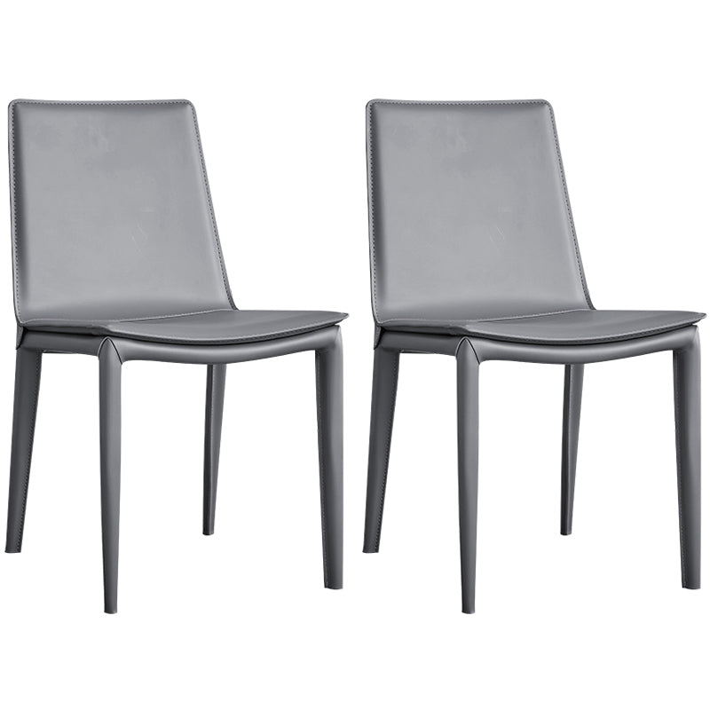 Modern Style Leather Dining Armless Chair Metal Side Chair for Home Use Grey 2 Piece Set Clearhalo 'Dining Chairs' 'Dining Tables & Seating' 'dining_chair' 'furn' 'furn_dining_chair' 'Furniture' 'Kitchen & Dining Furniture' 5476556