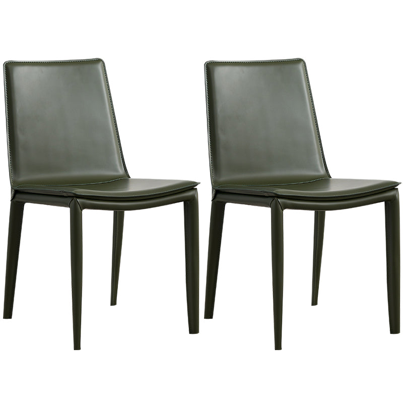 Modern Style Leather Dining Armless Chair Metal Side Chair for Home Use Blackish Green 2 Piece Set Clearhalo 'Dining Chairs' 'Dining Tables & Seating' 'dining_chair' 'furn' 'furn_dining_chair' 'Furniture' 'Kitchen & Dining Furniture' 5476564