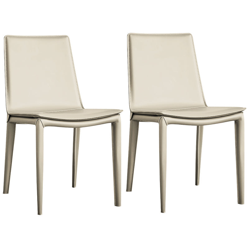 Modern Style Leather Dining Armless Chair Metal Side Chair for Home Use Off-White 2 Piece Set Clearhalo 'Dining Chairs' 'Dining Tables & Seating' 'dining_chair' 'furn' 'furn_dining_chair' 'Furniture' 'Kitchen & Dining Furniture' 5476573