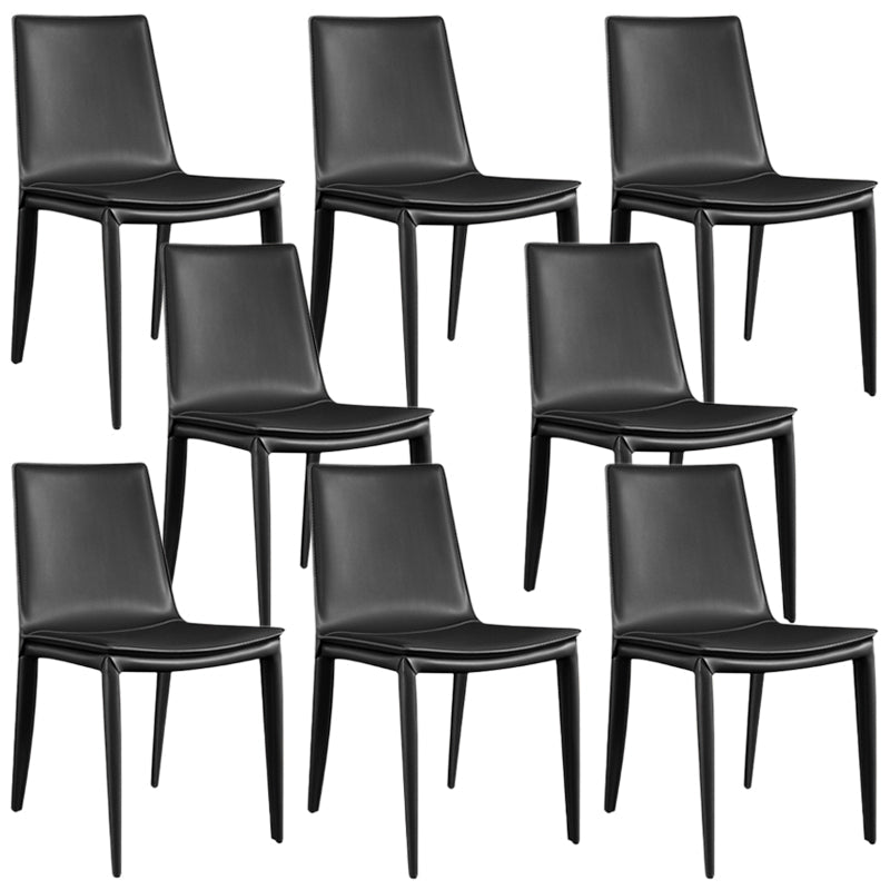 Modern Style Leather Dining Armless Chair Metal Side Chair for Home Use Black 8 Piece Set Clearhalo 'Dining Chairs' 'Dining Tables & Seating' 'dining_chair' 'furn' 'furn_dining_chair' 'Furniture' 'Kitchen & Dining Furniture' 5476582