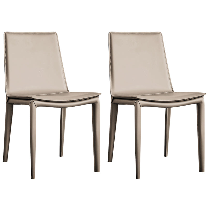 Modern Style Leather Dining Armless Chair Metal Side Chair for Home Use Light Khaki 2 Piece Set Clearhalo 'Dining Chairs' 'Dining Tables & Seating' 'dining_chair' 'furn' 'furn_dining_chair' 'Furniture' 'Kitchen & Dining Furniture' 5476583
