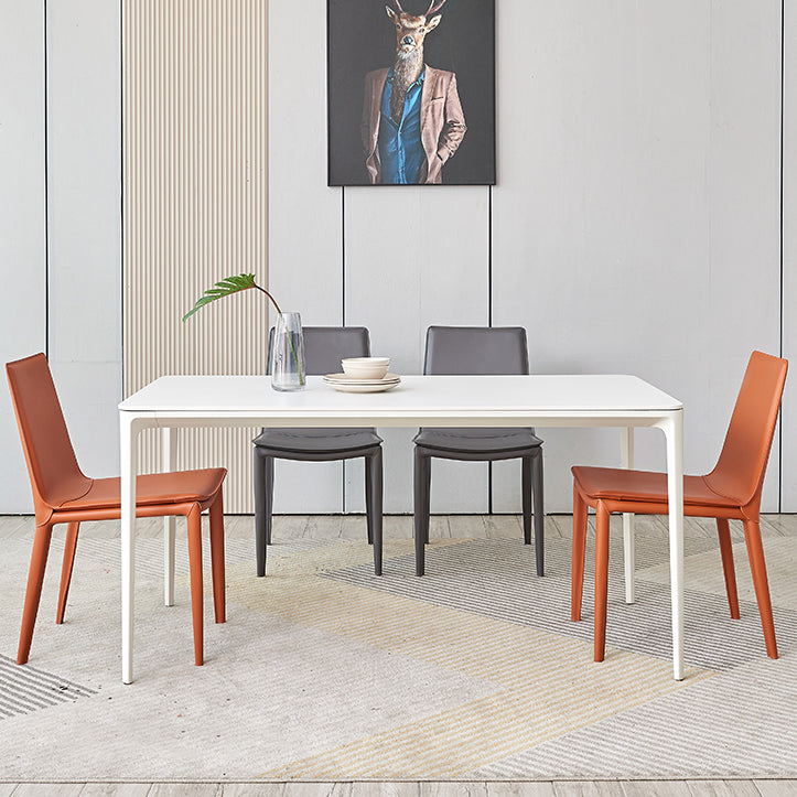 Silla de metal sin brazo de comedor de cuero de estilo moderno para uso en el hogar