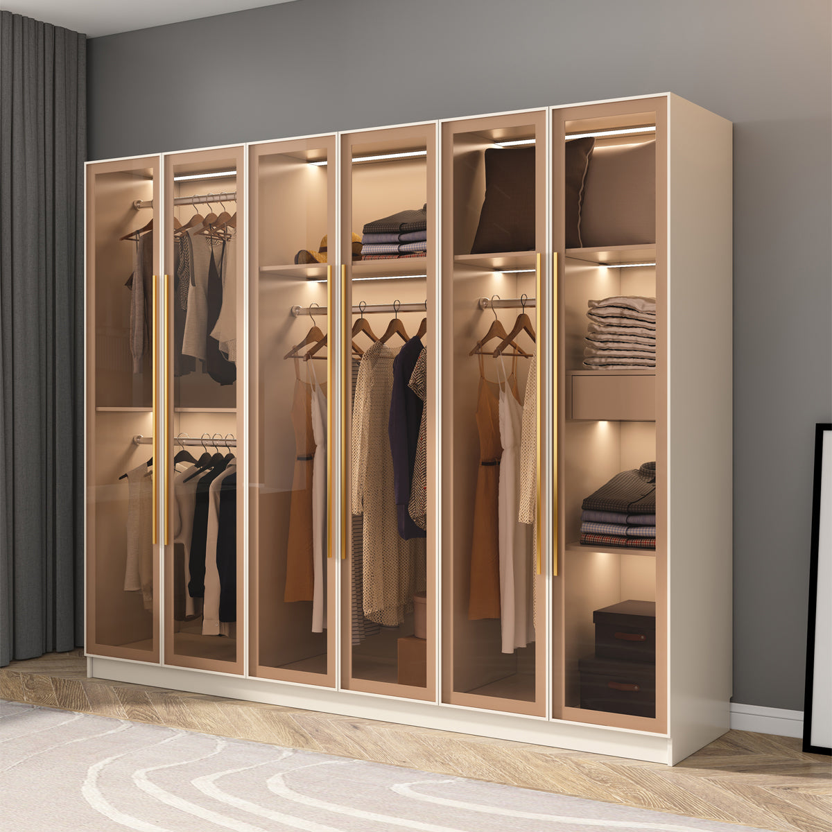 Clear Glass Door Storage Cabinet Contemporary Hinged Door Wardrobe for Home