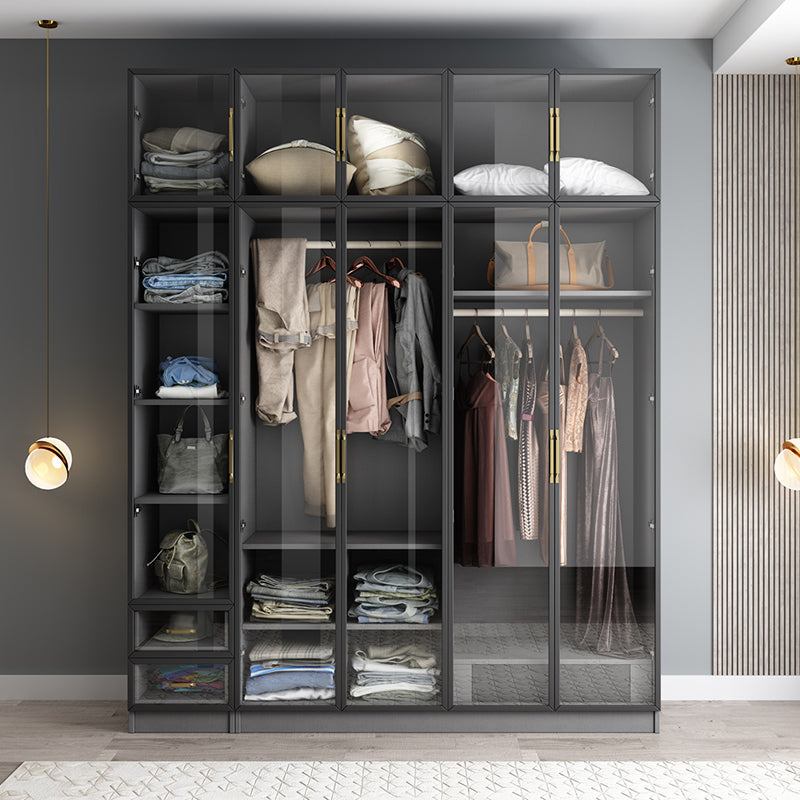 Contemporary Style Glass Wardrobe Grey Colour Wardrobe Closet Clearhalo 'Armoires & Wardrobes' 'armoires_wardrobes' 'Bedroom Furniture' 'furn' 'furn_armoires_wardrobes' 'Furniture' 5476884