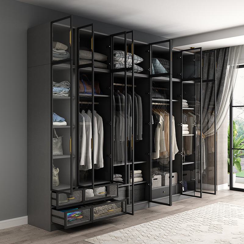 Contemporary Style Glass Wardrobe Grey Colour Wardrobe Closet Clearhalo 'Armoires & Wardrobes' 'armoires_wardrobes' 'Bedroom Furniture' 'furn' 'furn_armoires_wardrobes' 'Furniture' 5476886
