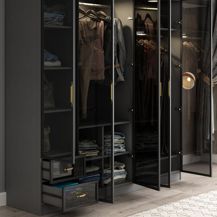 Contemporary Style Glass Wardrobe Grey Colour Wardrobe Closet Clearhalo 'Armoires & Wardrobes' 'armoires_wardrobes' 'Bedroom Furniture' 'furn' 'furn_armoires_wardrobes' 'Furniture' 5476891