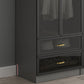 Contemporary Style Glass Wardrobe Grey Colour Wardrobe Closet Clearhalo 'Armoires & Wardrobes' 'armoires_wardrobes' 'Bedroom Furniture' 'furn' 'furn_armoires_wardrobes' 'Furniture' 5476892
