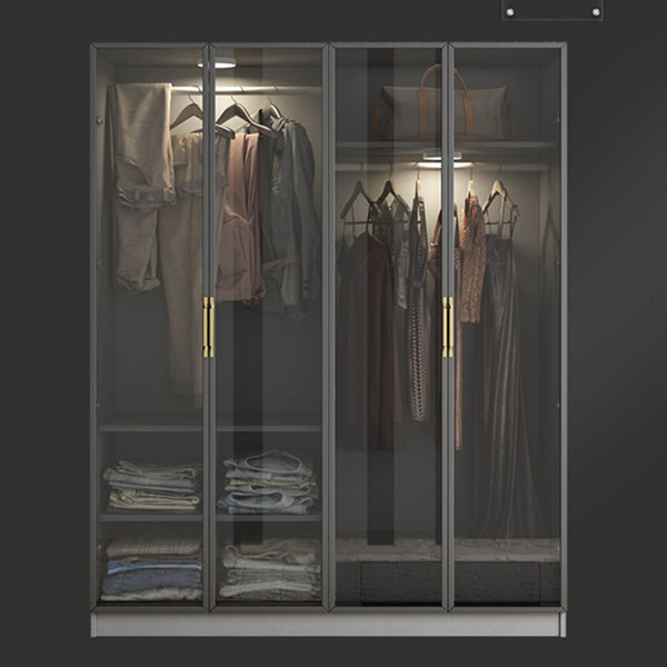 Contemporary Style Glass Wardrobe Grey Colour Wardrobe Closet Clearhalo 'Armoires & Wardrobes' 'armoires_wardrobes' 'Bedroom Furniture' 'furn' 'furn_armoires_wardrobes' 'Furniture' 5476893