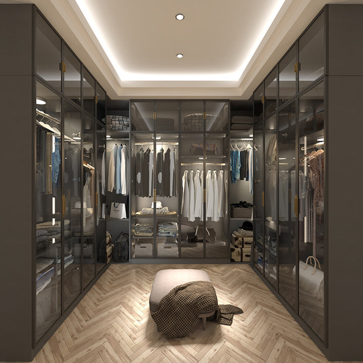 Contemporary Style Glass Wardrobe Grey Colour Wardrobe Closet Clearhalo 'Armoires & Wardrobes' 'armoires_wardrobes' 'Bedroom Furniture' 'furn' 'furn_armoires_wardrobes' 'Furniture' 5476896