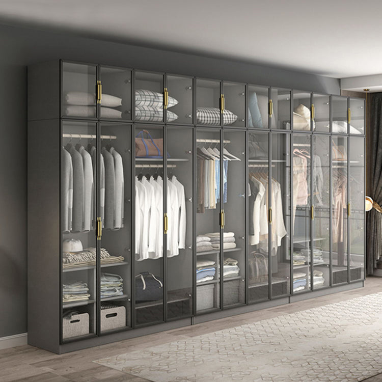 Contemporary Style Glass Wardrobe Grey Colour Wardrobe Closet Clearhalo 'Armoires & Wardrobes' 'armoires_wardrobes' 'Bedroom Furniture' 'furn' 'furn_armoires_wardrobes' 'Furniture' 5476897