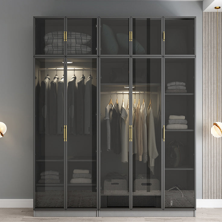 Contemporary Style Glass Wardrobe Grey Colour Wardrobe Closet Clearhalo 'Armoires & Wardrobes' 'armoires_wardrobes' 'Bedroom Furniture' 'furn' 'furn_armoires_wardrobes' 'Furniture' 5476898