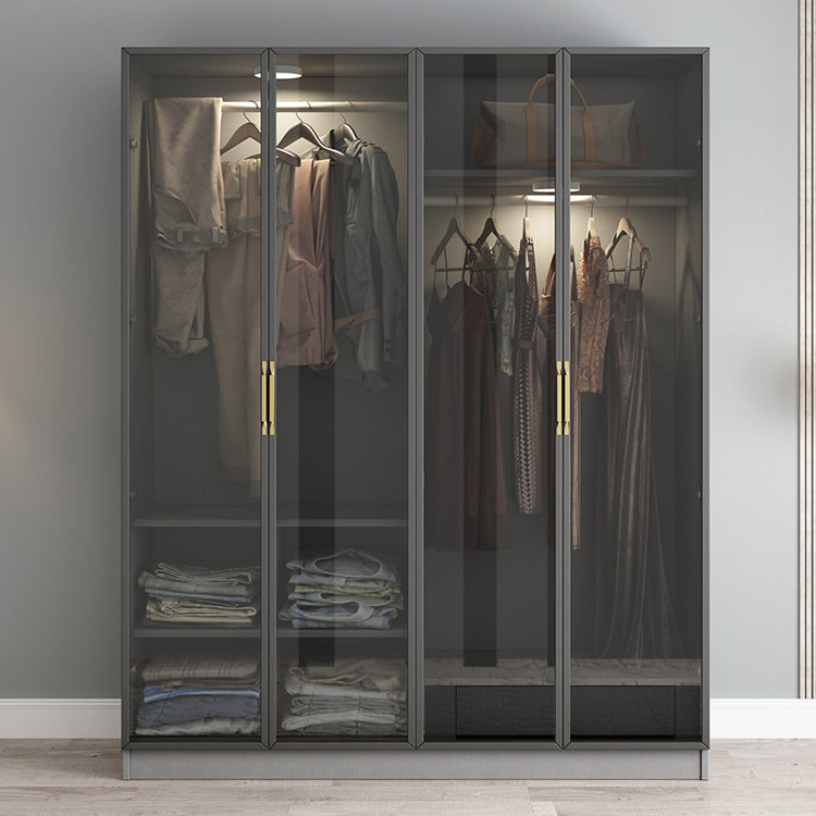Contemporary Style Glass Wardrobe Grey Colour Wardrobe Closet Clearhalo 'Armoires & Wardrobes' 'armoires_wardrobes' 'Bedroom Furniture' 'furn' 'furn_armoires_wardrobes' 'Furniture' 5476899