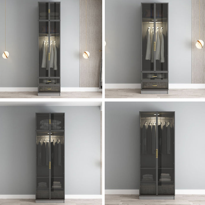 Contemporary Style Glass Wardrobe Grey Colour Wardrobe Closet Clearhalo 'Armoires & Wardrobes' 'armoires_wardrobes' 'Bedroom Furniture' 'furn' 'furn_armoires_wardrobes' 'Furniture' 5476900