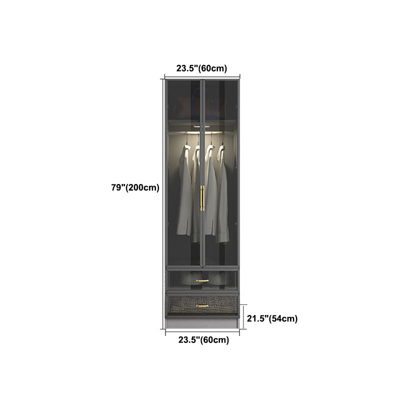 Contemporary Style Glass Wardrobe Grey Colour Wardrobe Closet Clearhalo 'Armoires & Wardrobes' 'armoires_wardrobes' 'Bedroom Furniture' 'furn' 'furn_armoires_wardrobes' 'Furniture' 5476902