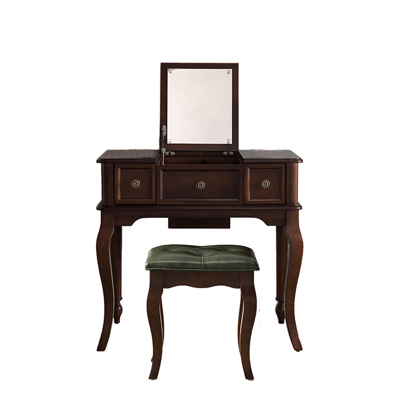 Traditional Flip-Top Vanity Dressing Table Wooden Makeup Vanity Set Makeup Vanity & Stools 31.5"L x 18"W x 30"H Black Clearhalo 'Bedroom Furniture' 'furn' 'furn_makeup_vanities' 'Furniture' 'Makeup Vanities' 'makeup_vanities' 5479596