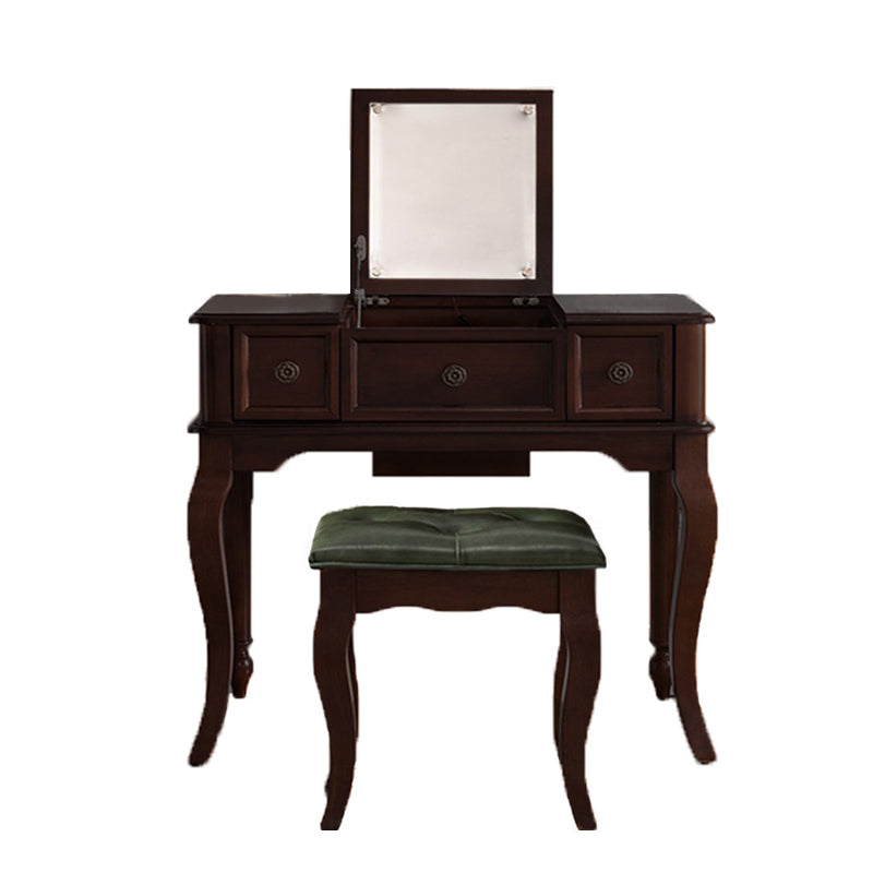Traditional Flip-Top Vanity Dressing Table Wooden Makeup Vanity Set Makeup Vanity & Stools 39.5"L x 18"W x 30"H Black Clearhalo 'Bedroom Furniture' 'furn' 'furn_makeup_vanities' 'Furniture' 'Makeup Vanities' 'makeup_vanities' 5479597