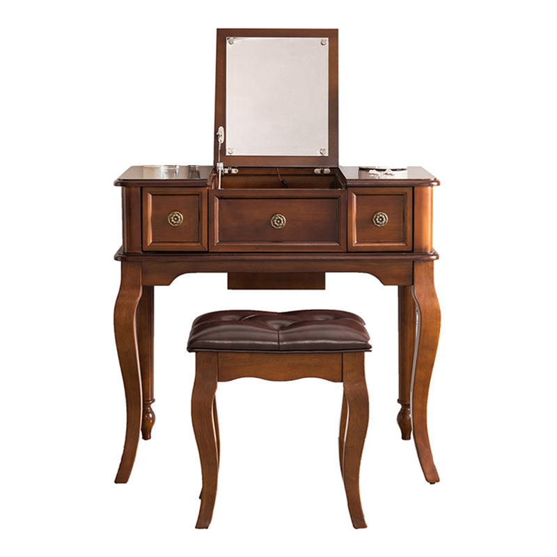 Traditional Flip-Top Vanity Dressing Table Wooden Makeup Vanity Set Clearhalo 'Bedroom Furniture' 'furn' 'furn_makeup_vanities' 'Furniture' 'Makeup Vanities' 'makeup_vanities' 5479599