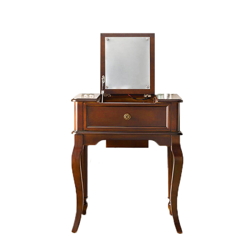Traditional Flip-Top Vanity Dressing Table Wooden Makeup Vanity Set Makeup Vanity 25"L x 18"W x 30"H Brown Clearhalo 'Bedroom Furniture' 'furn' 'furn_makeup_vanities' 'Furniture' 'Makeup Vanities' 'makeup_vanities' 5479607