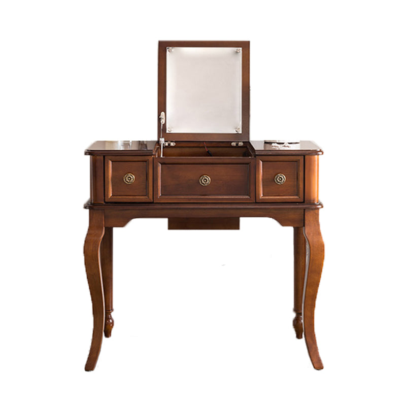 Traditional Flip-Top Vanity Dressing Table Wooden Makeup Vanity Set Makeup Vanity 39.5"L x 18"W x 30"H Brown Clearhalo 'Bedroom Furniture' 'furn' 'furn_makeup_vanities' 'Furniture' 'Makeup Vanities' 'makeup_vanities' 5479610