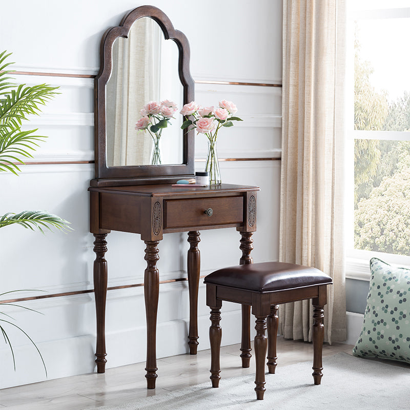 Traditional Wooden Vanity Makeup Table Set 1 Drawers Dressing Table with Mirror Clearhalo 'Bedroom Furniture' 'furn' 'furn_makeup_vanities' 'Furniture' 'Makeup Vanities' 'makeup_vanities' 5479650