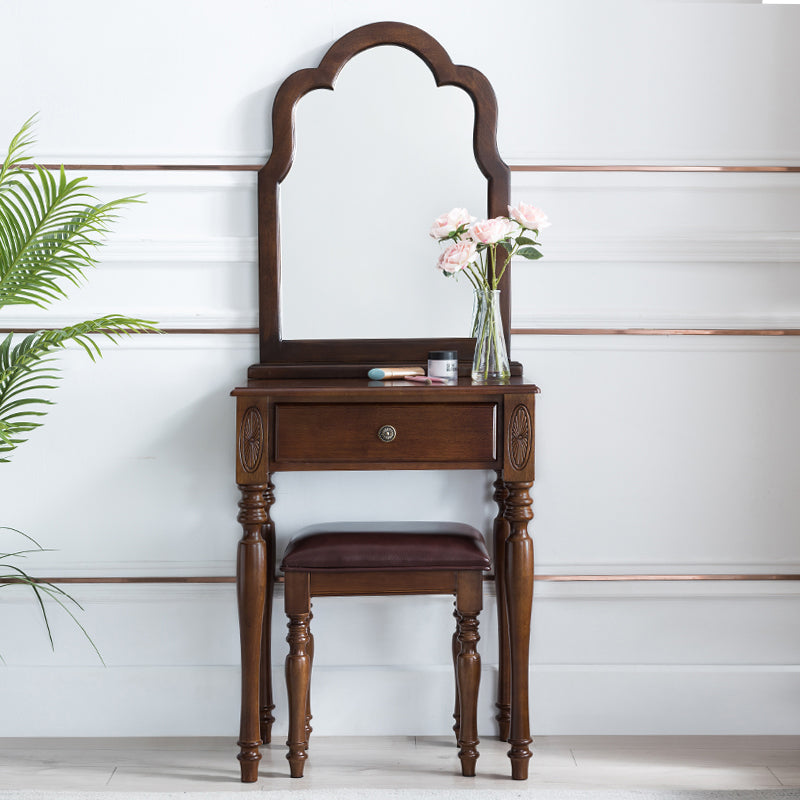 Traditional Wooden Vanity Makeup Table Set 1 Drawers Dressing Table with Mirror Clearhalo 'Bedroom Furniture' 'furn' 'furn_makeup_vanities' 'Furniture' 'Makeup Vanities' 'makeup_vanities' 5479653