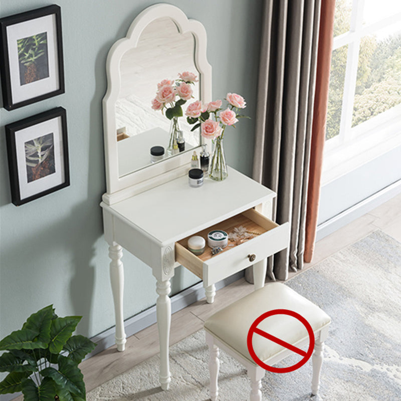 Traditional Wooden Vanity Makeup Table Set 1 Drawers Dressing Table with Mirror Makeup Vanity Ivory Clearhalo 'Bedroom Furniture' 'furn' 'furn_makeup_vanities' 'Furniture' 'Makeup Vanities' 'makeup_vanities' 5479654