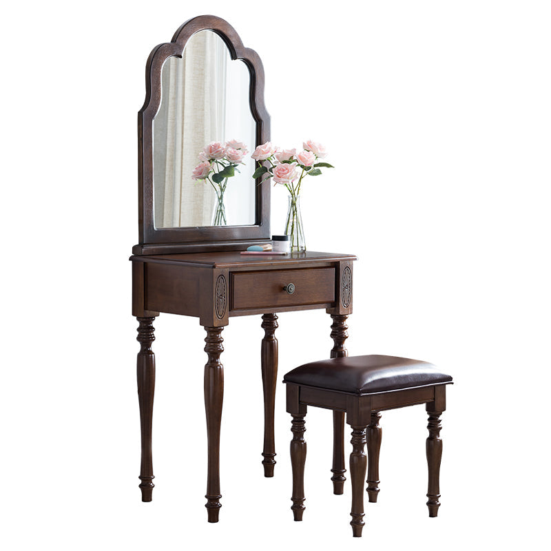 Traditional Wooden Vanity Makeup Table Set 1 Drawers Dressing Table with Mirror Clearhalo 'Bedroom Furniture' 'furn' 'furn_makeup_vanities' 'Furniture' 'Makeup Vanities' 'makeup_vanities' 5479657