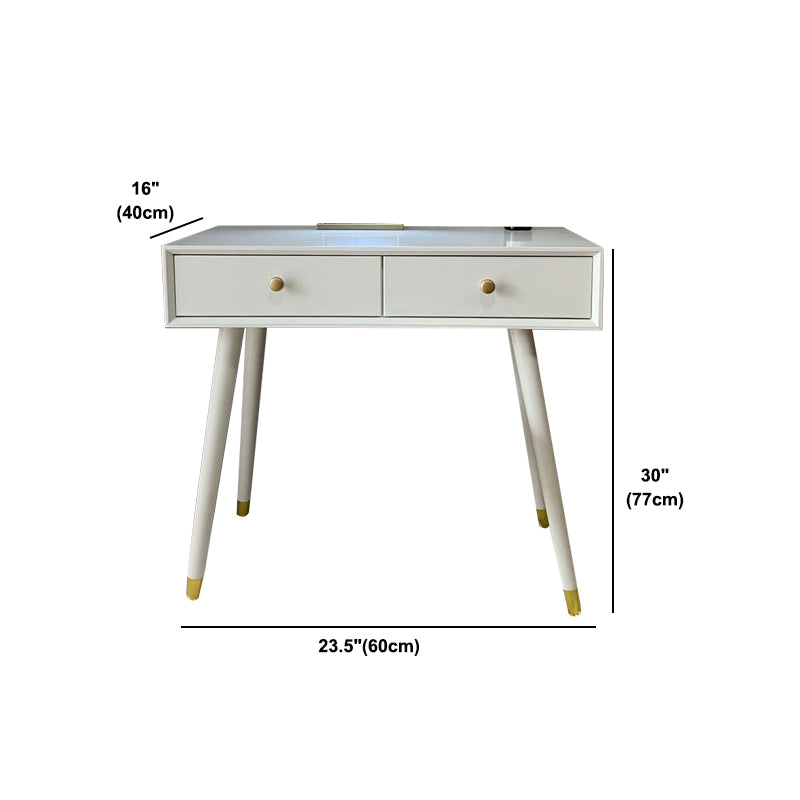 Dressing Table Made of White Solid Wood with 2 Drawers and 1 White Stool