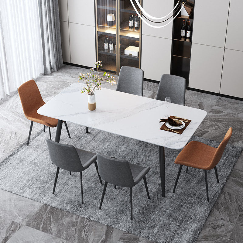 Black Metal Frame Industrial Rectangle Dining Table Sintered Stone Table for Home White Without Chairs Clearhalo 'Dining Tables & Seating' 'Dining Tables' 'dining_table' 'furn' 'furn_dining_table' 'Furniture' 'Kitchen & Dining Furniture' 5479790