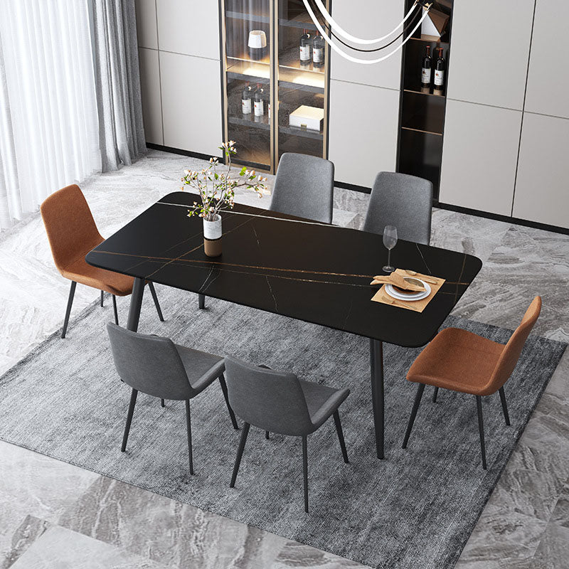 Black Metal Frame Industrial Rectangle Dining Table Sintered Stone Table for Home Black Without Chairs Clearhalo 'Dining Tables & Seating' 'Dining Tables' 'dining_table' 'furn' 'furn_dining_table' 'Furniture' 'Kitchen & Dining Furniture' 5479791