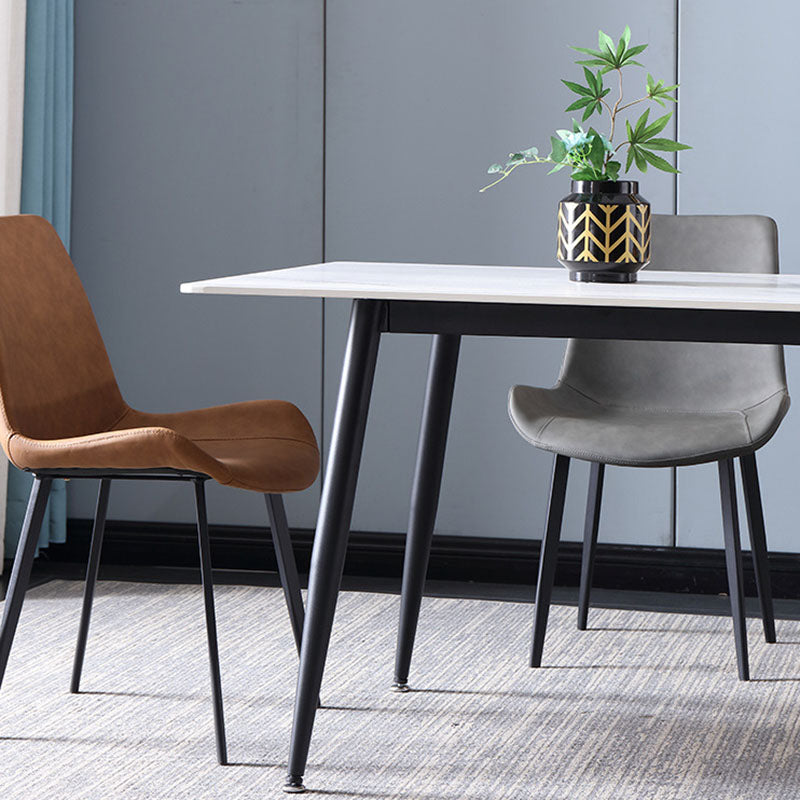 Black Metal Frame Industrial Rectangle Dining Table Sintered Stone Table for Home Clearhalo 'Dining Tables & Seating' 'Dining Tables' 'dining_table' 'furn' 'furn_dining_table' 'Furniture' 'Kitchen & Dining Furniture' 5479794