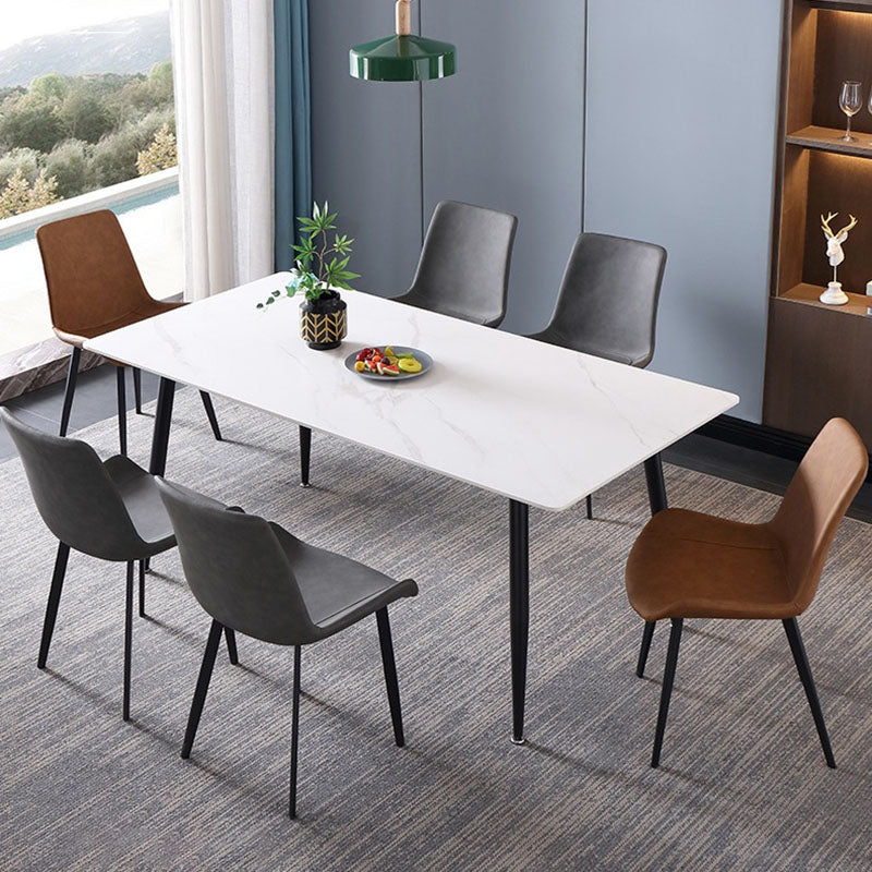 Black Metal Frame Industrial Rectangle Dining Table Sintered Stone Table for Home Clearhalo 'Dining Tables & Seating' 'Dining Tables' 'dining_table' 'furn' 'furn_dining_table' 'Furniture' 'Kitchen & Dining Furniture' 5479798