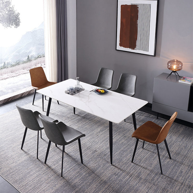 Black Metal Frame Industrial Rectangle Dining Table Sintered Stone Table for Home Clearhalo 'Dining Tables & Seating' 'Dining Tables' 'dining_table' 'furn' 'furn_dining_table' 'Furniture' 'Kitchen & Dining Furniture' 5479799