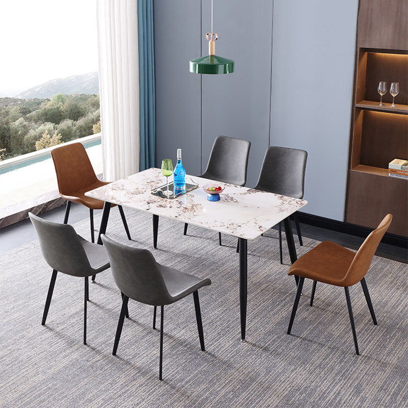 Black Metal Frame Industrial Rectangle Dining Table Sintered Stone Table for Home Clearhalo 'Dining Tables & Seating' 'Dining Tables' 'dining_table' 'furn' 'furn_dining_table' 'Furniture' 'Kitchen & Dining Furniture' 5479803