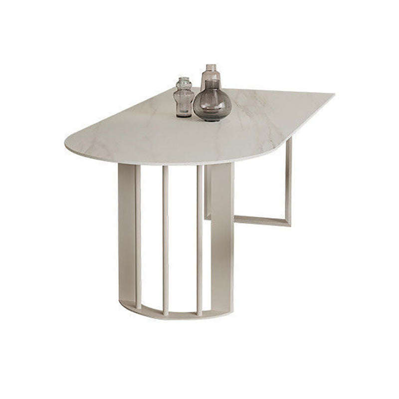 Stone Dining Room Collection Contemporary Double Pedestal Dining Table for Home White Without Chairs Clearhalo 'Dining Tables & Seating' 'Dining Tables' 'dining_table' 'furn' 'furn_dining_table' 'Furniture' 'Kitchen & Dining Furniture' 5479835