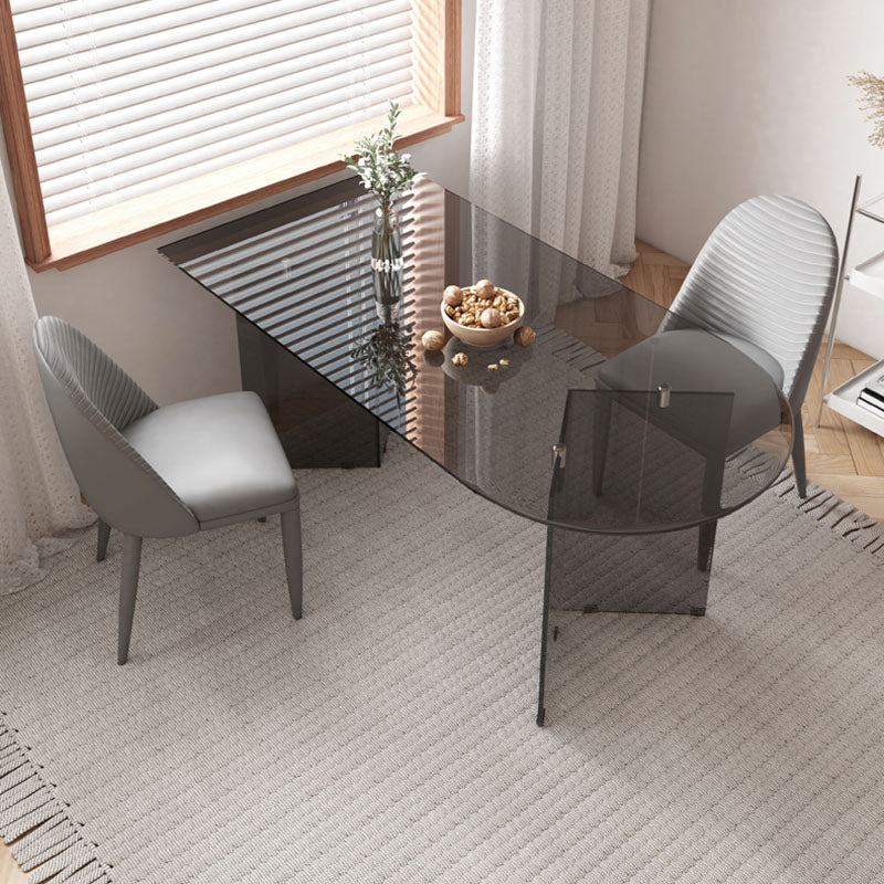 Collezione sala da pranzo in vetro tavolo da pranzo a doppio piedistallo contemporaneo