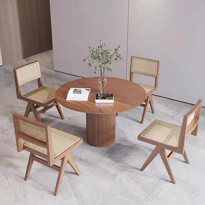 Solid Wood Dining Table Contemporary Dining Site Table with Pedestal Base Brown 51.2"L x 51.2"W x 29.5"H Without Chairs Clearhalo 'Dining Tables & Seating' 'Dining Tables' 'dining_table' 'furn' 'furn_dining_table' 'Furniture' 'Kitchen & Dining Furniture' 5479886