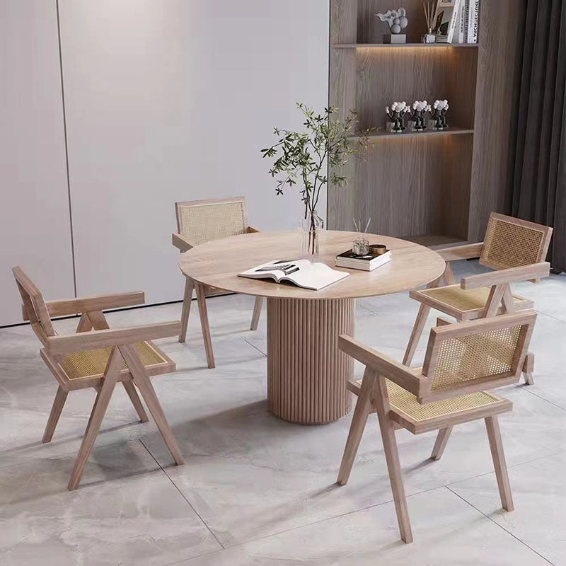 Solid Wood Dining Table Contemporary Dining Site Table with Pedestal Base Natural Without Chairs Clearhalo 'Dining Tables & Seating' 'Dining Tables' 'dining_table' 'furn' 'furn_dining_table' 'Furniture' 'Kitchen & Dining Furniture' 5479887