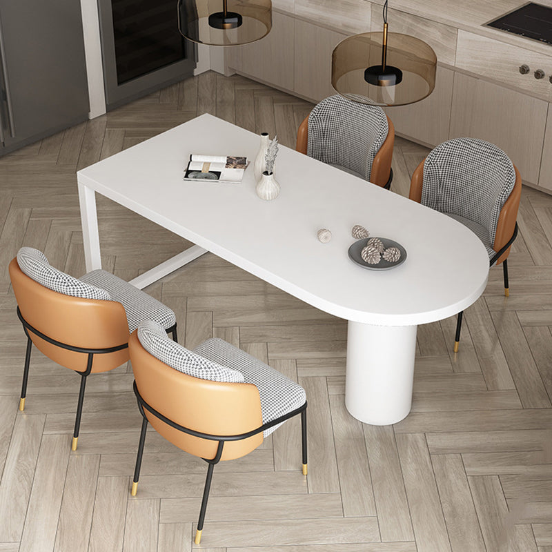 Free Form Sintered Stone Dining Table Modern Dining Table with Double Pedestal for Home Solid Wood White 55.1"L x 31.5"W x 29.5"H Clearhalo 'Dining Tables & Seating' 'Dining Tables' 'dining_table' 'furn' 'furn_dining_table' 'Furniture' 'Kitchen & Dining Furniture' 5479900