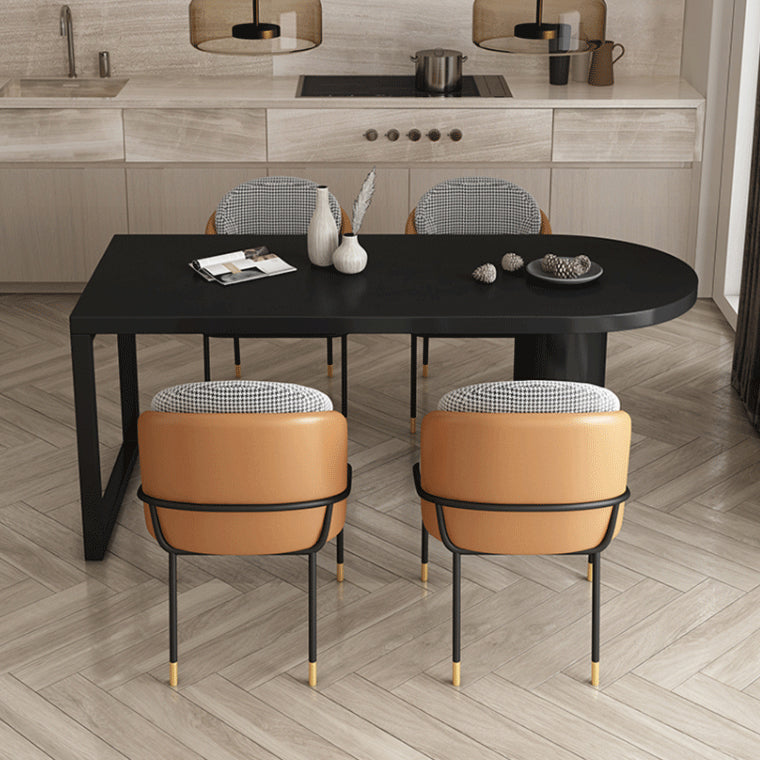 Free Form Sintered Stone Dining Table Modern Dining Table with Double Pedestal for Home Solid Wood Black Clearhalo 'Dining Tables & Seating' 'Dining Tables' 'dining_table' 'furn' 'furn_dining_table' 'Furniture' 'Kitchen & Dining Furniture' 5479901