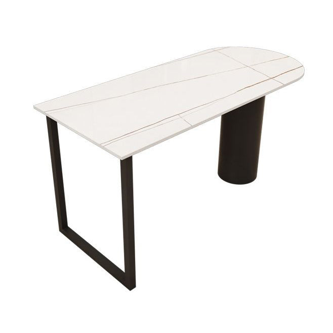 Free Form Sintered Stone Dining Table Modern Dining Table with Double Pedestal for Home Slate White-Gold Clearhalo 'Dining Tables & Seating' 'Dining Tables' 'dining_table' 'furn' 'furn_dining_table' 'Furniture' 'Kitchen & Dining Furniture' 5479902