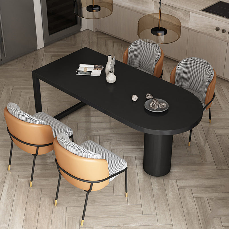 Free Form Sintered Stone Dining Table Modern Dining Table with Double Pedestal for Home Solid Wood Black 55.1"L x 31.5"W x 29.5"H Clearhalo 'Dining Tables & Seating' 'Dining Tables' 'dining_table' 'furn' 'furn_dining_table' 'Furniture' 'Kitchen & Dining Furniture' 5479903