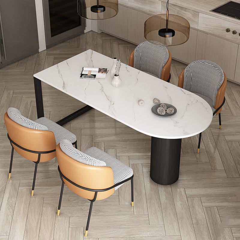 Free Form Sintered Stone Dining Table Modern Dining Table with Double Pedestal for Home Slate Black White 55.1"L x 31.5"W x 29.5"H Clearhalo 'Dining Tables & Seating' 'Dining Tables' 'dining_table' 'furn' 'furn_dining_table' 'Furniture' 'Kitchen & Dining Furniture' 5479904