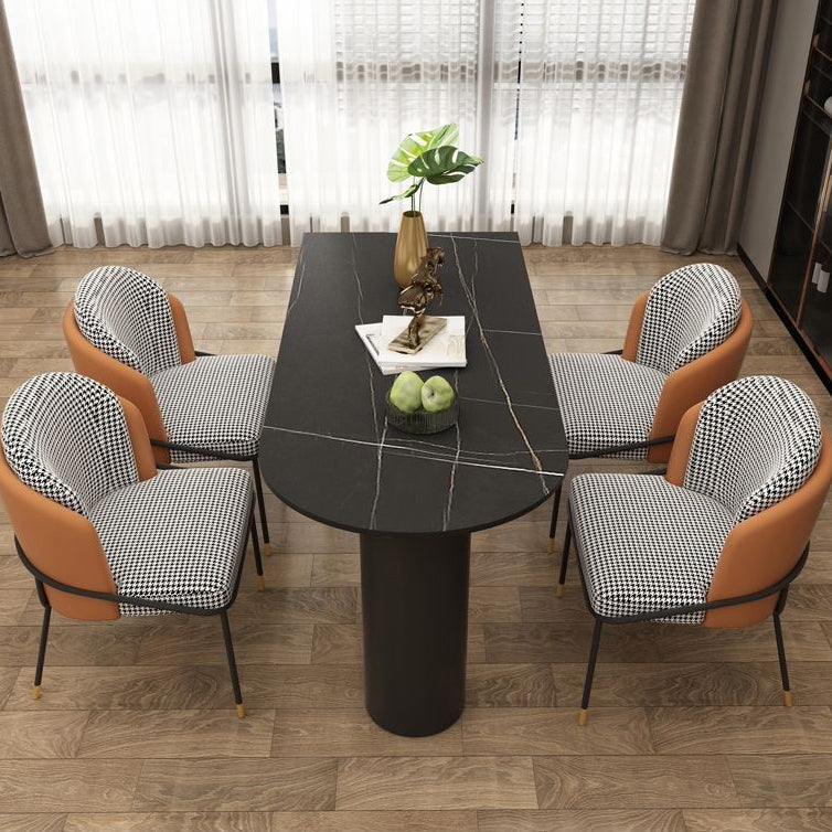 Free Form Sintered Stone Dining Table Modern Dining Table with Double Pedestal for Home Slate Black Clearhalo 'Dining Tables & Seating' 'Dining Tables' 'dining_table' 'furn' 'furn_dining_table' 'Furniture' 'Kitchen & Dining Furniture' 5479905