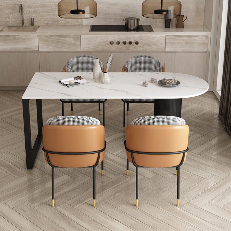 Free Form Sintered Stone Dining Table Modern Dining Table with Double Pedestal for Home Slate Black White 47.2"L x 23.6"W x 29.5"H Clearhalo 'Dining Tables & Seating' 'Dining Tables' 'dining_table' 'furn' 'furn_dining_table' 'Furniture' 'Kitchen & Dining Furniture' 5479907