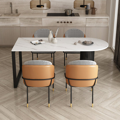 Free Form Sintered Stone Dining Table Modern Dining Table with Double Pedestal for Home Slate Black White 47.2"L x 23.6"W x 29.5"H Clearhalo 'Dining Tables & Seating' 'Dining Tables' 'dining_table' 'furn' 'furn_dining_table' 'Furniture' 'Kitchen & Dining Furniture' 5479907