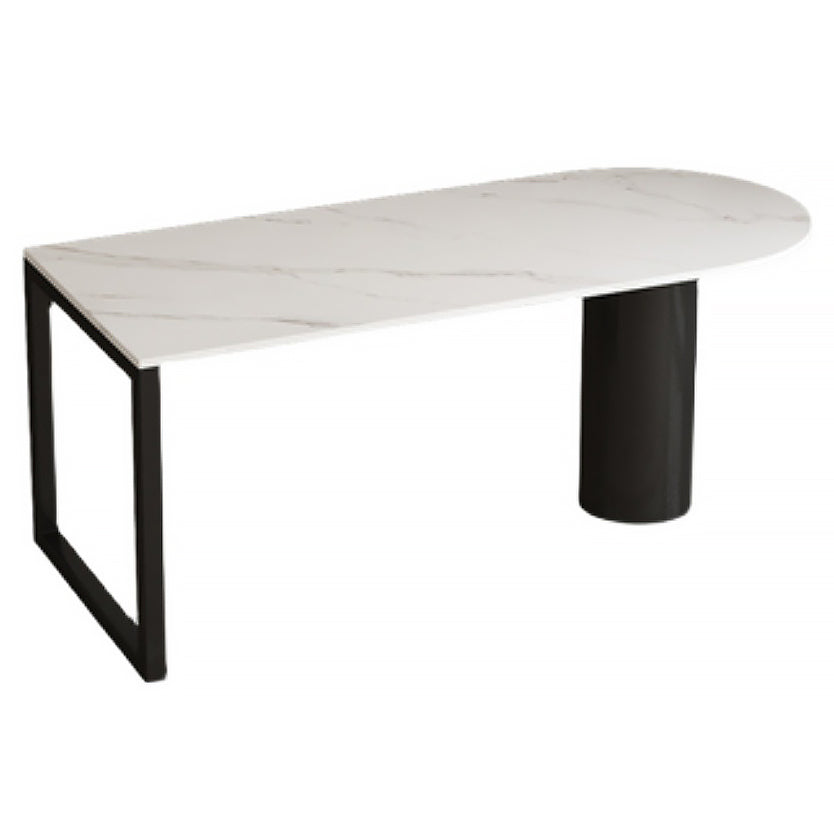 Free Form Sintered Stone Dining Table Modern Dining Table with Double Pedestal for Home Slate Black White Clearhalo 'Dining Tables & Seating' 'Dining Tables' 'dining_table' 'furn' 'furn_dining_table' 'Furniture' 'Kitchen & Dining Furniture' 5479909