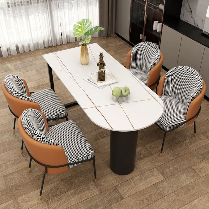 Free Form Sintered Stone Dining Table Modern Dining Table with Double Pedestal for Home Clearhalo 'Dining Tables & Seating' 'Dining Tables' 'dining_table' 'furn' 'furn_dining_table' 'Furniture' 'Kitchen & Dining Furniture' 5479913