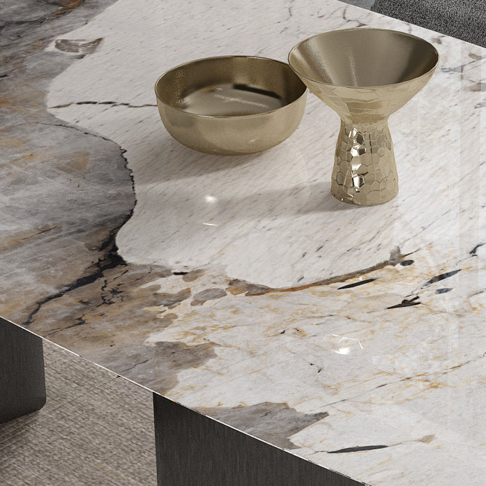 Tavolo da tavola in pietra sinterizzata da rettangolo moderno tavolo da base in metallo grigio